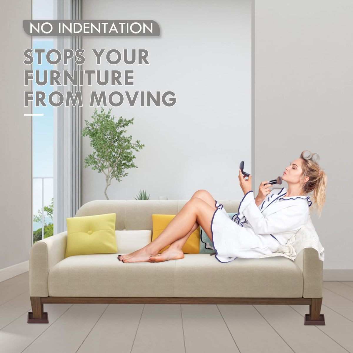 VOCOMO anti-slip gripper cushions stabilize sofas, beds, and cabinets.