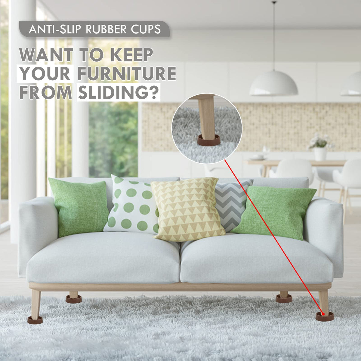 VOCOMO brown rubber cups protect floors from scratches under furniture