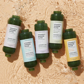 VOESH Vitamin C Shower Filter reduces mineral buildup for smoother skin and hair.