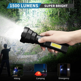 VOETIR solar flashlight USB port enables charging devices in emergencies.