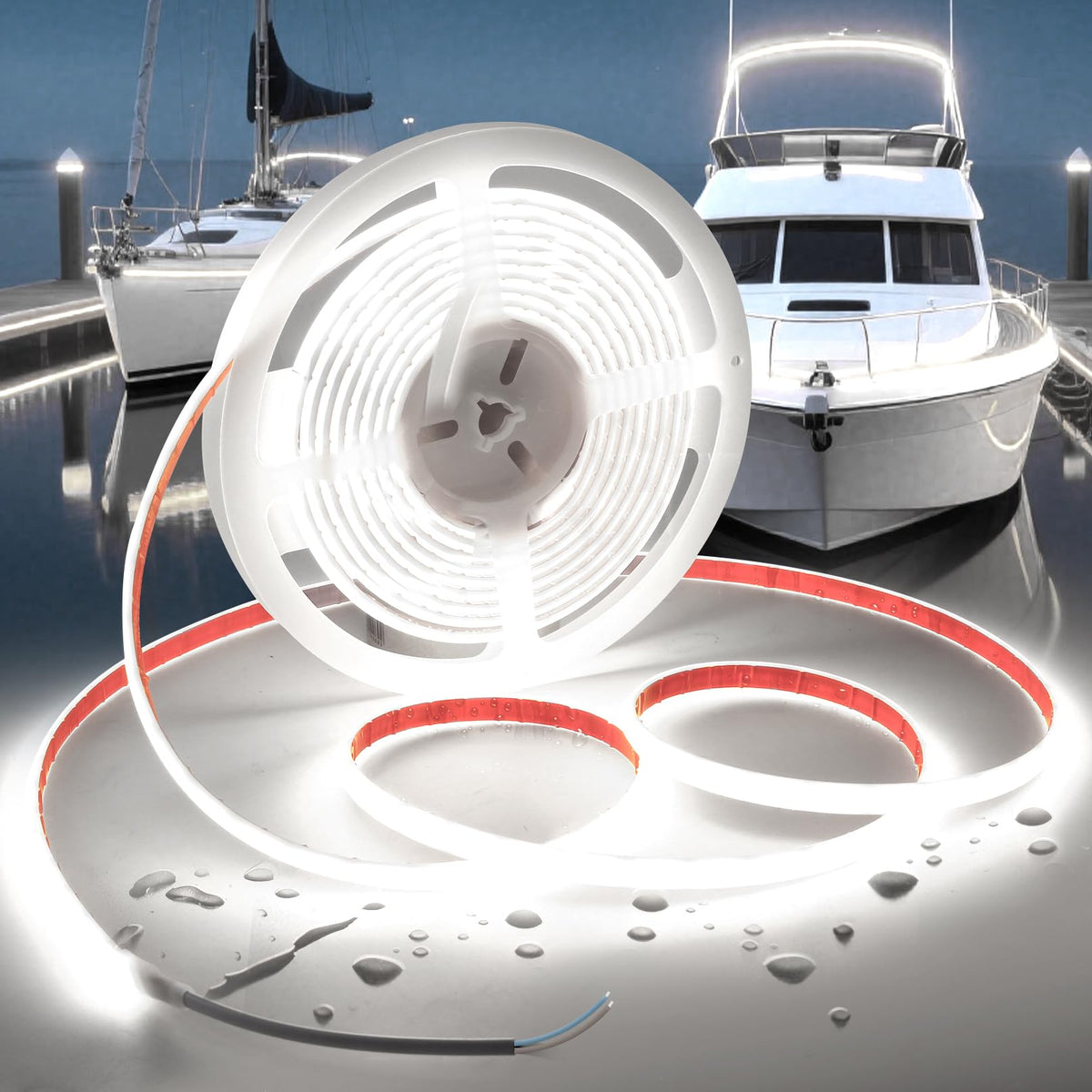 VOEWT COB LED strip daylight 6000K showing bright, even outdoor lighting