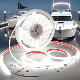 VOEWT COB LED strip daylight 6000K showing bright, even outdoor lighting