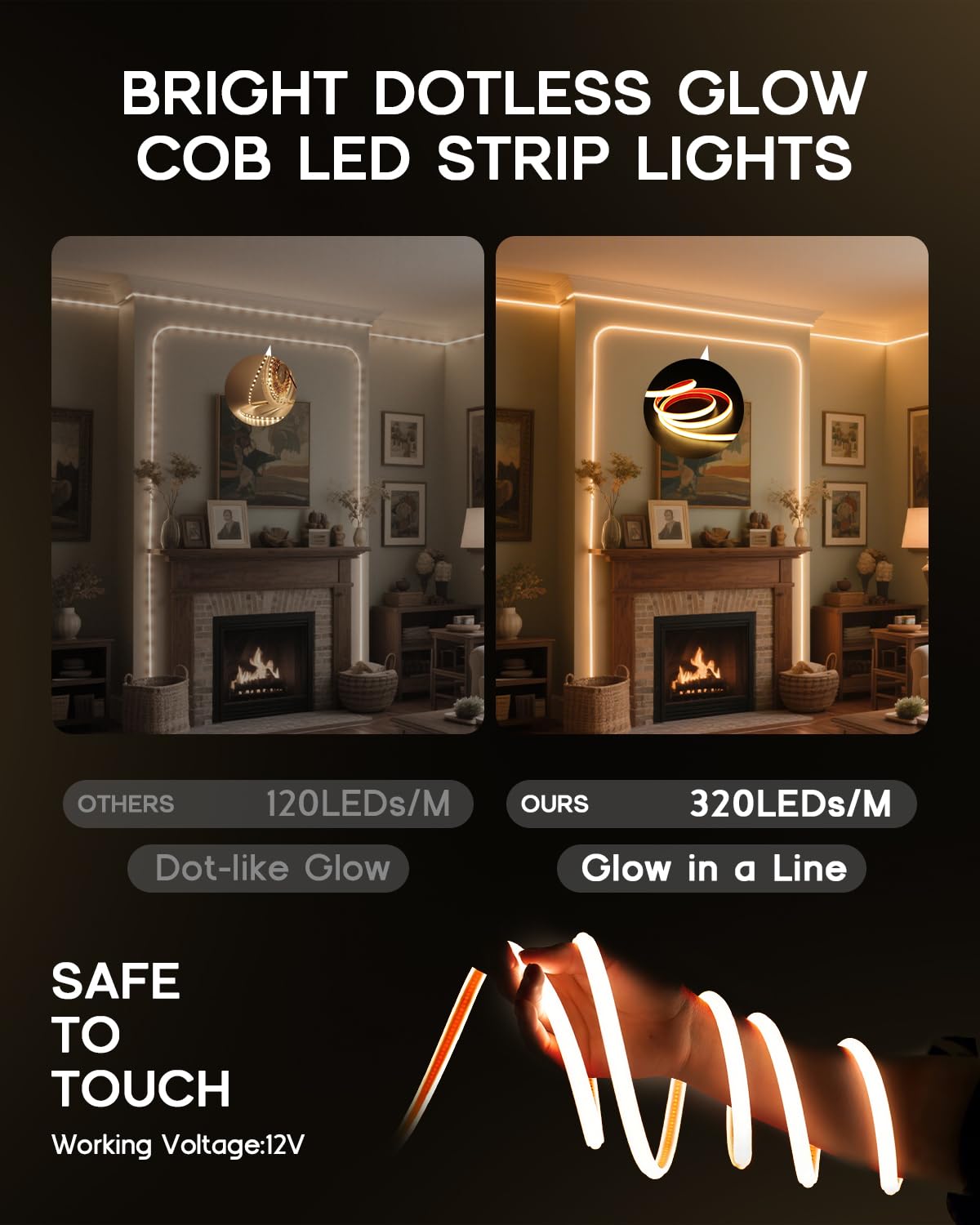 VOEWT COB LED strip high CRI 95+ closeup demonstrates color accuracy