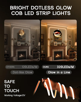 VOEWT COB LED strip high CRI 95+ closeup demonstrates color accuracy