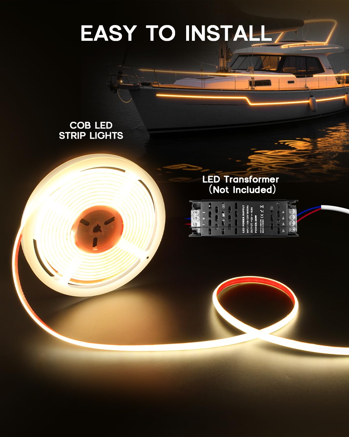 VOEWT COB LED strip installed around pool edge and bathroom
