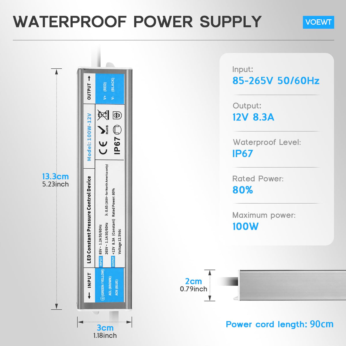 VOEWT LED Driver waterproof glue-filled interior enhances durability and reliability.