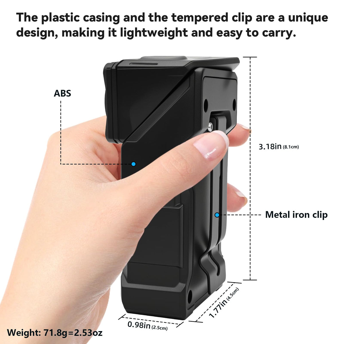 VOHIVI flashlight with magnetic-base clip attached to metal surface