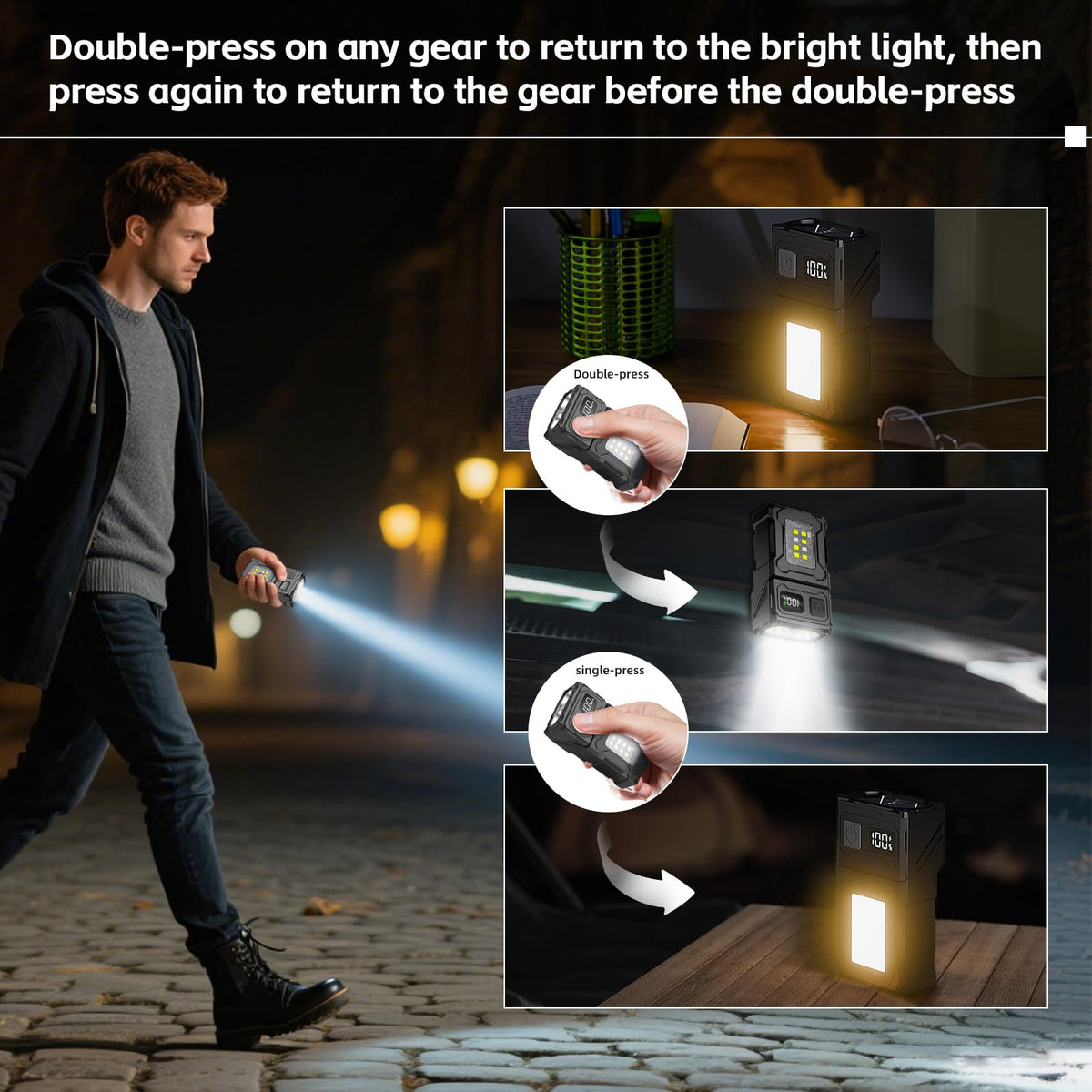 VOHIVI EDC use for deliveries and dog walking with bright coverage