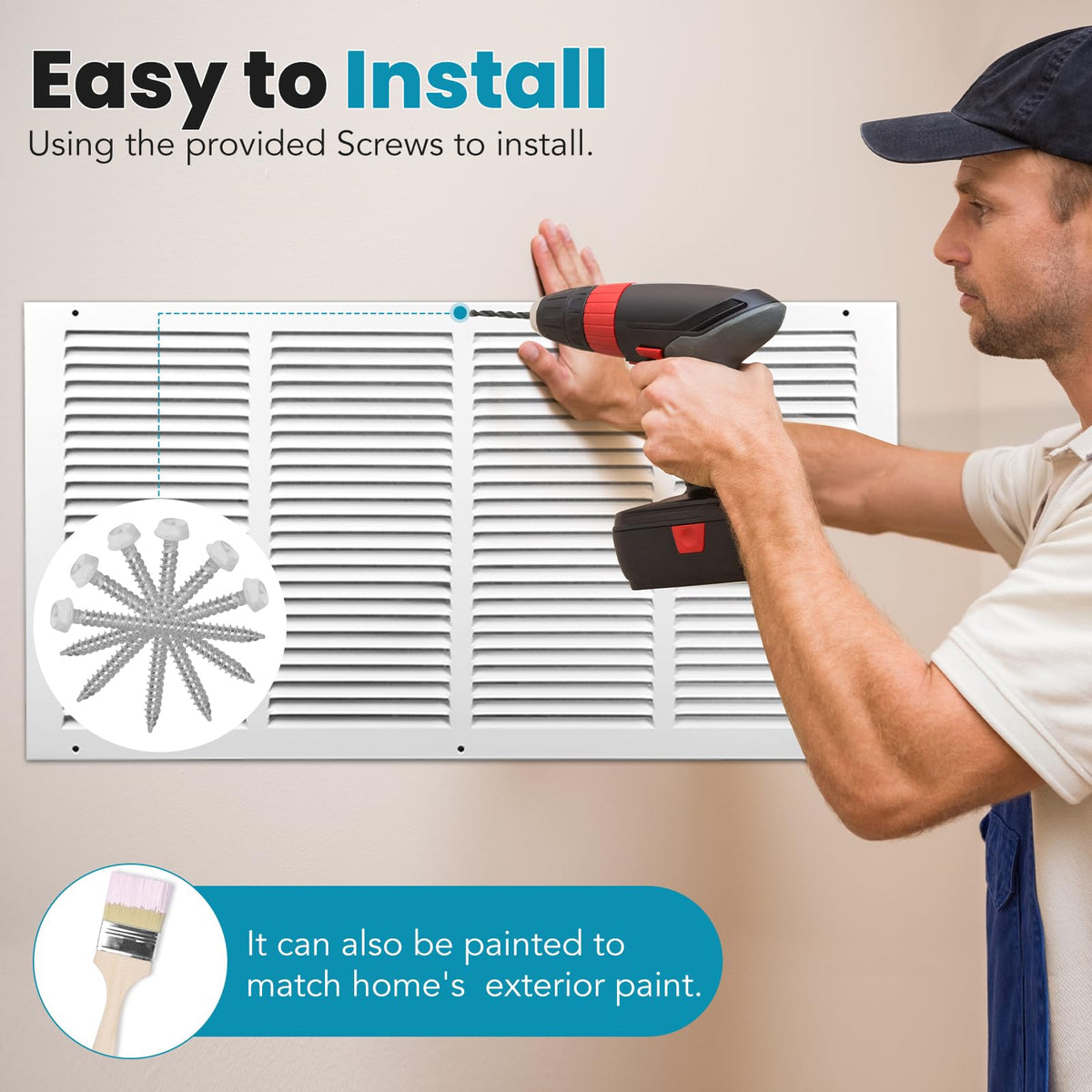 VOISEN vent cover installs easily with predrilled holes and screws.