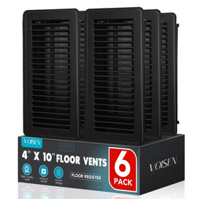 VOISEN Floor Register 4x10 front view in black, ready for quick drop-in ventilation