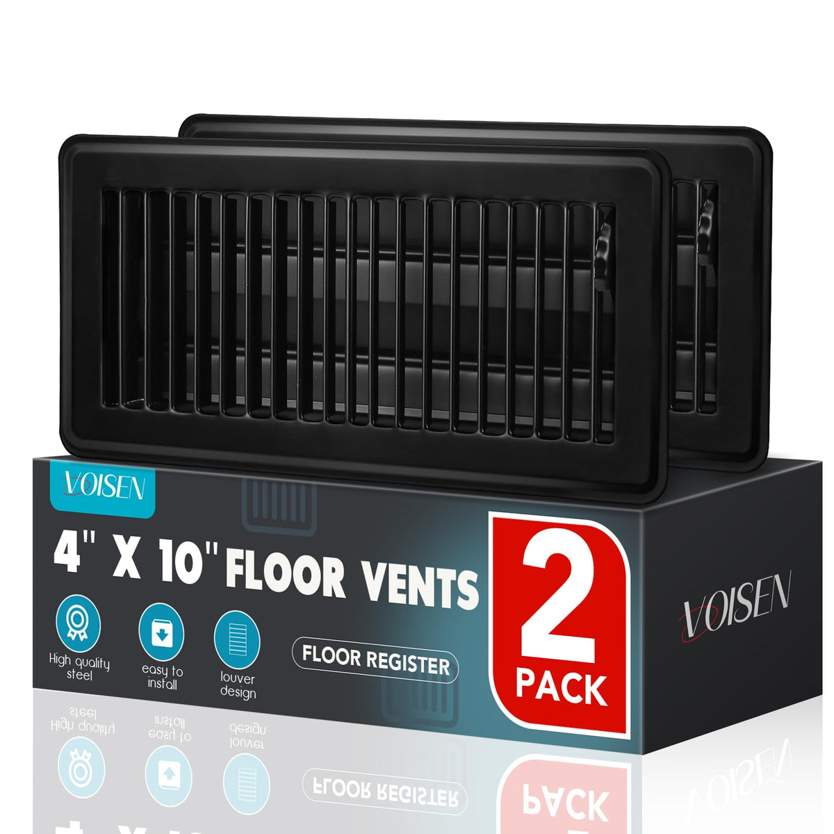 VOISEN floor register 4x10 in black, durable and easy to install for floors.