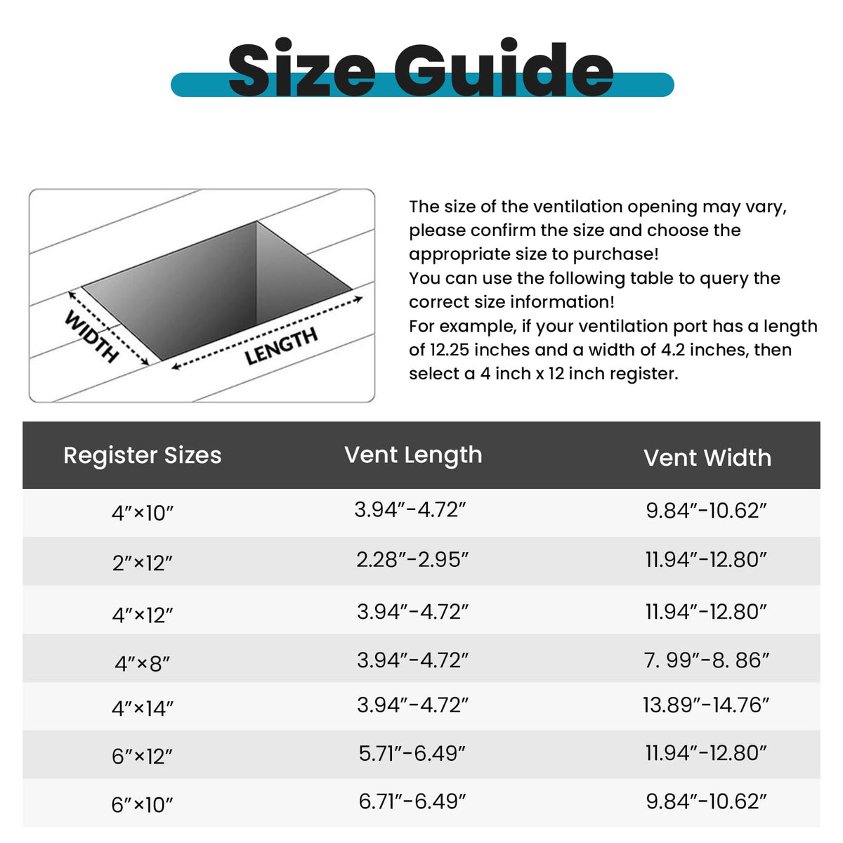 VOISEN 4x10 floor vent with easy drop-in installation