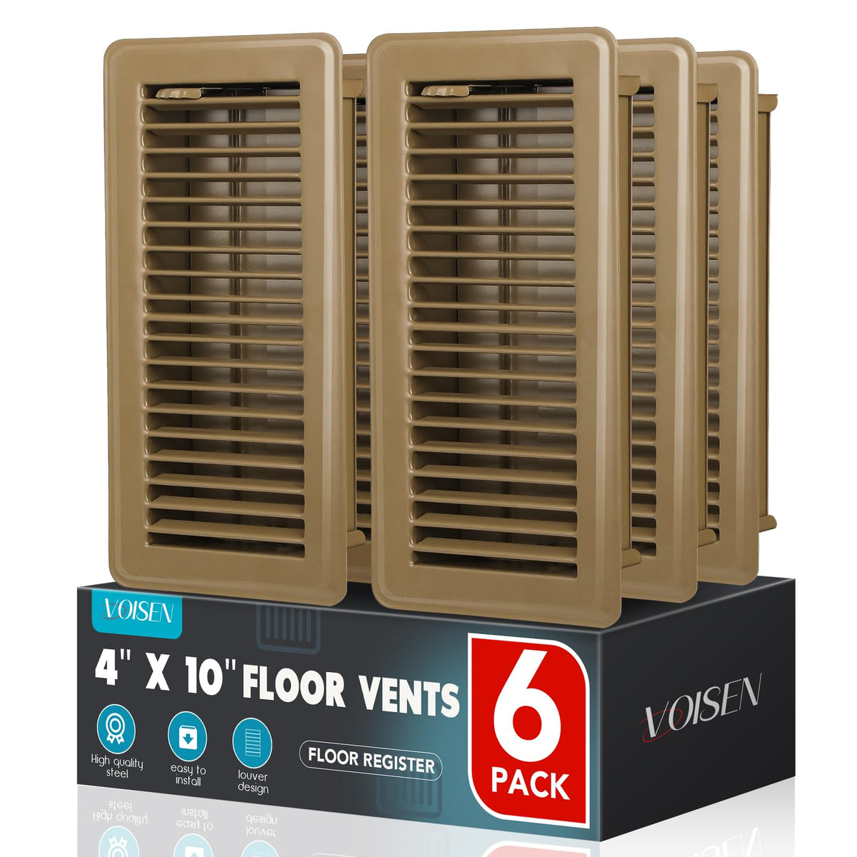 VOISEN floor-register 4x10 opening fits duct accurately, brown finish enhances floor decor.