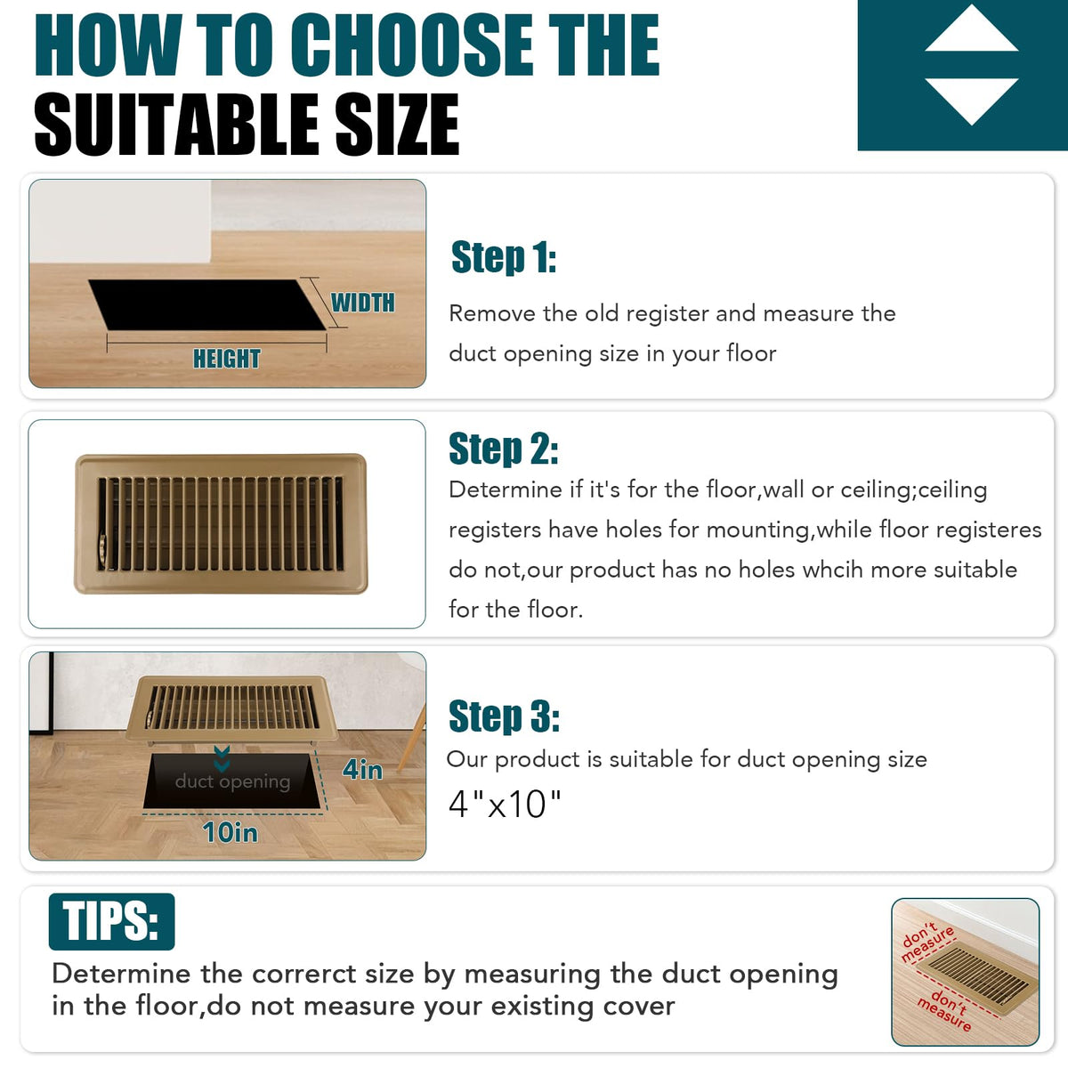 VOISEN easy-install floor vent cover drops into the duct without tools