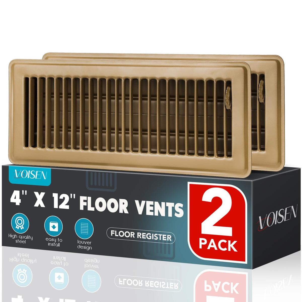 VOISEN floor register front view shows a durable steel vent cover for floors