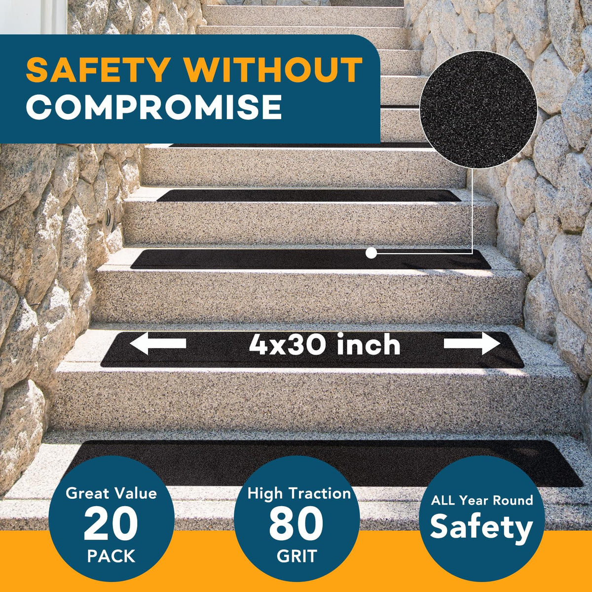 VOISEN 80 grit anti-slip texture provides strong grip on stairs and entryways