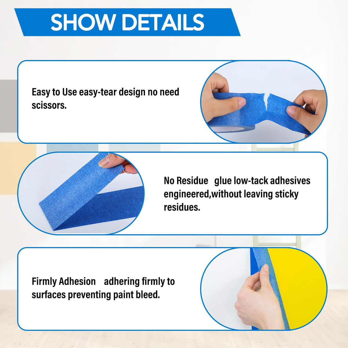 VOISEN painter's tape edge for clean masking during decorative painting.