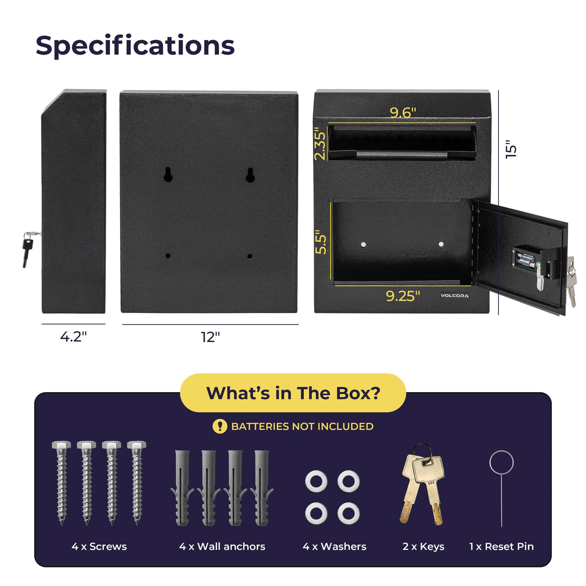 Volcora internal deposit chamber illustrates generous capacity for receipts and documents