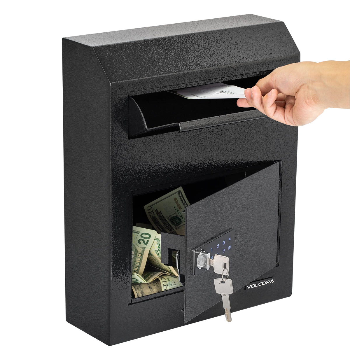 Volcora key drop box lock front view for secure in-office deposits