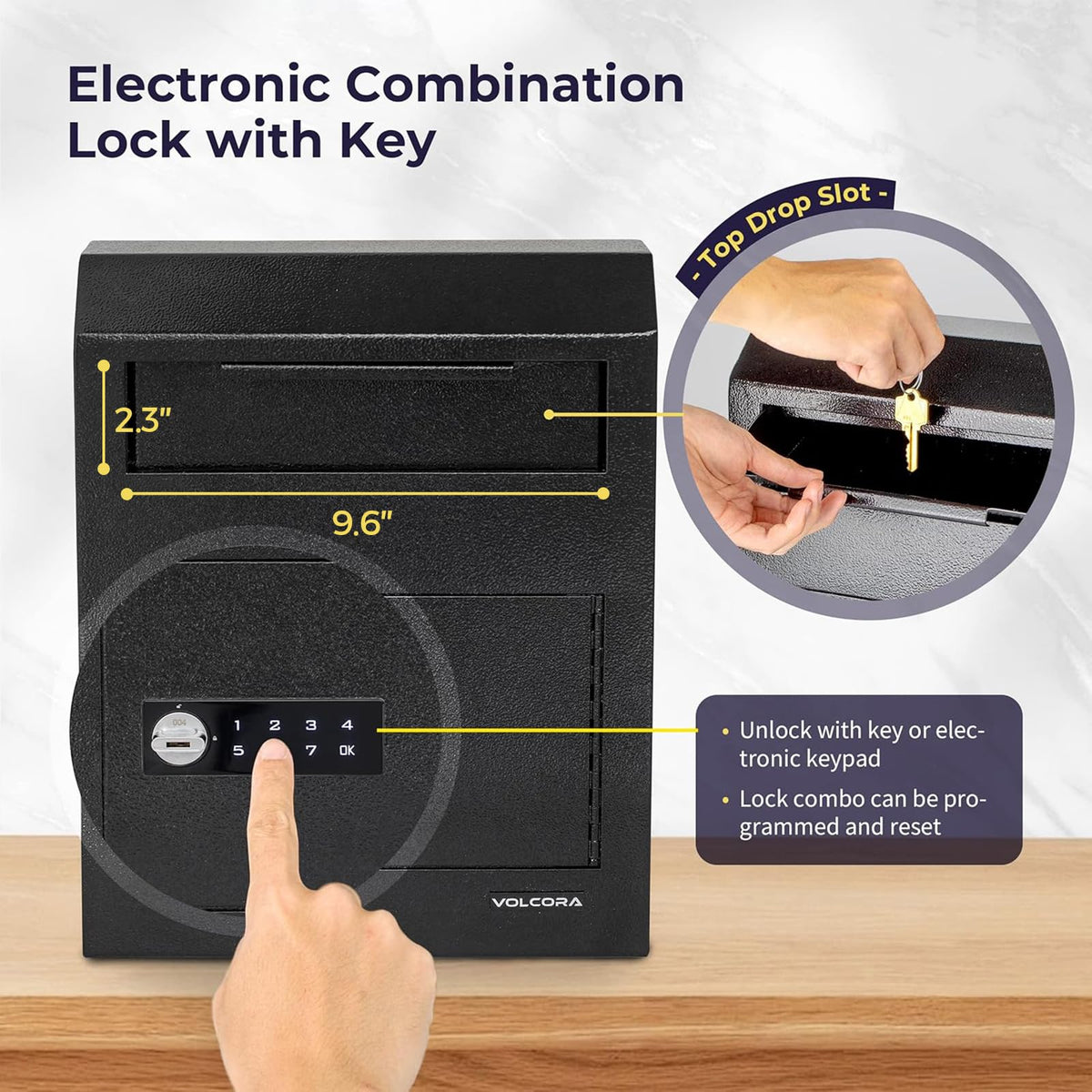 Volcora wall-mount depository slot highlights easy, discreet cash drops