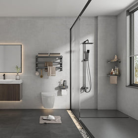 Voldra folding 90 degree shelf saves space in small bathrooms
