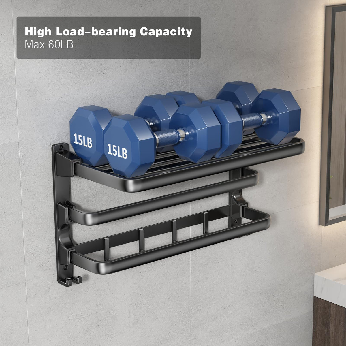 Voldra seven hook towel storage for bath accessories and towels
