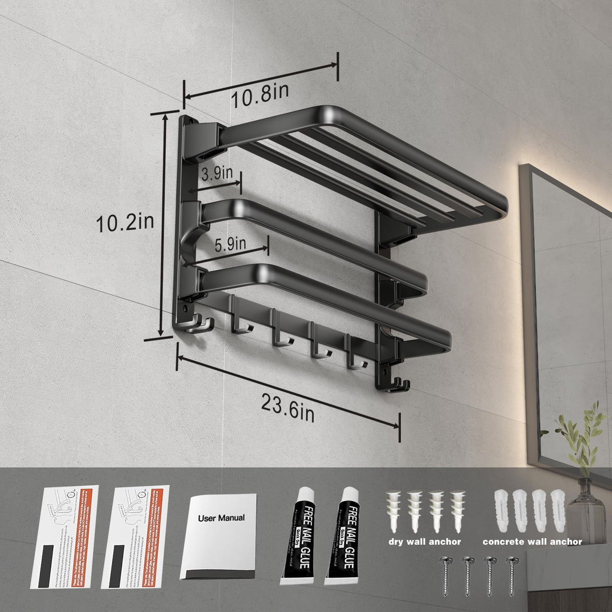 Voldra space aluminum towel rack is lightweight yet sturdy
