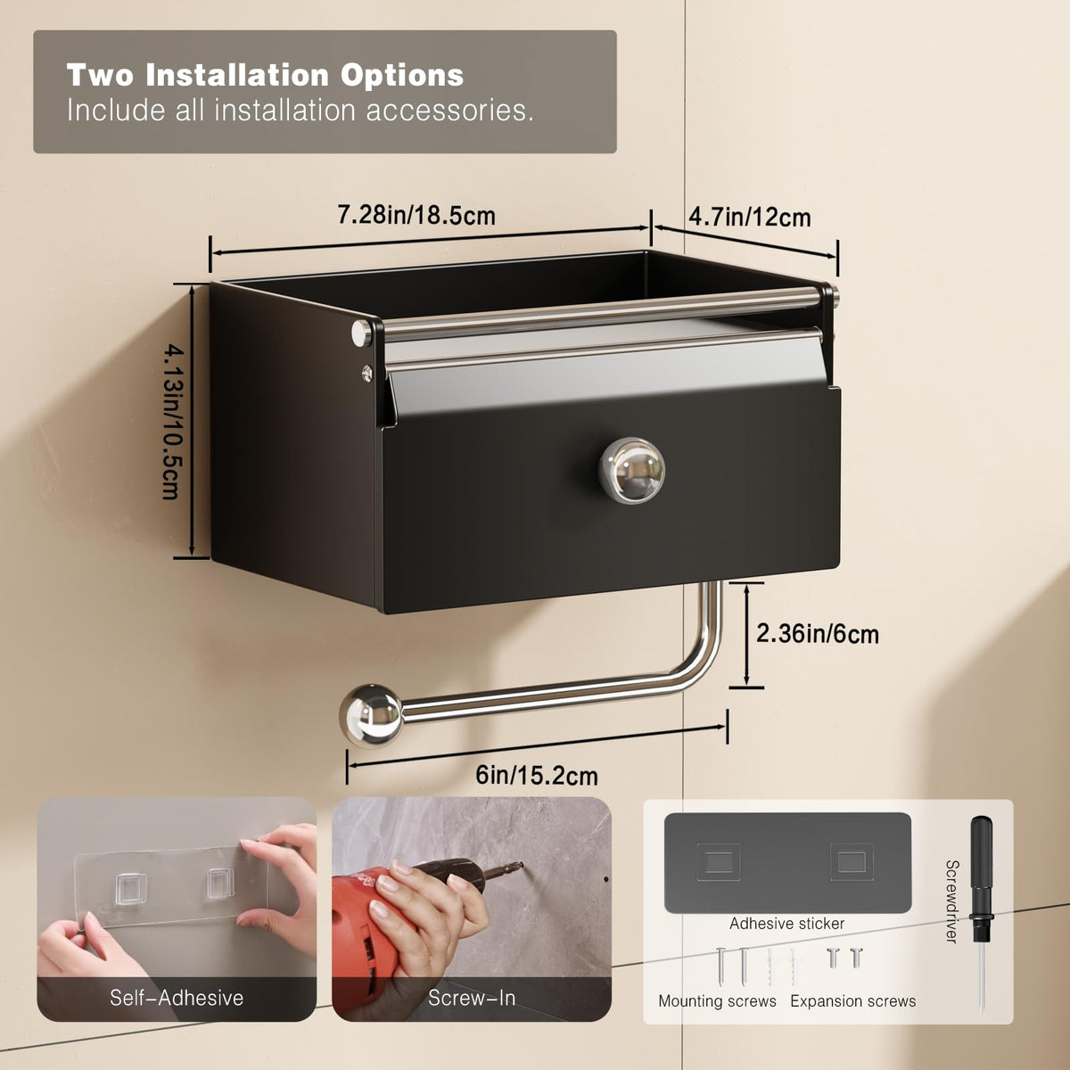 Voldra adhesive drill-free install option for quick, clean mounting.