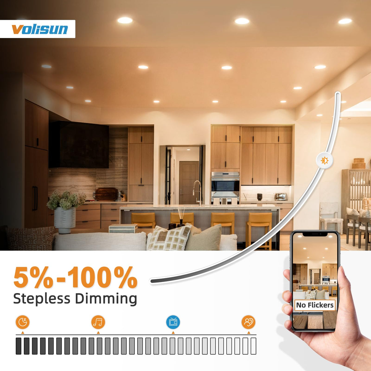 Volisun 1080lm 13W LED chip delivers bright, energy-efficient lighting across rooms.
