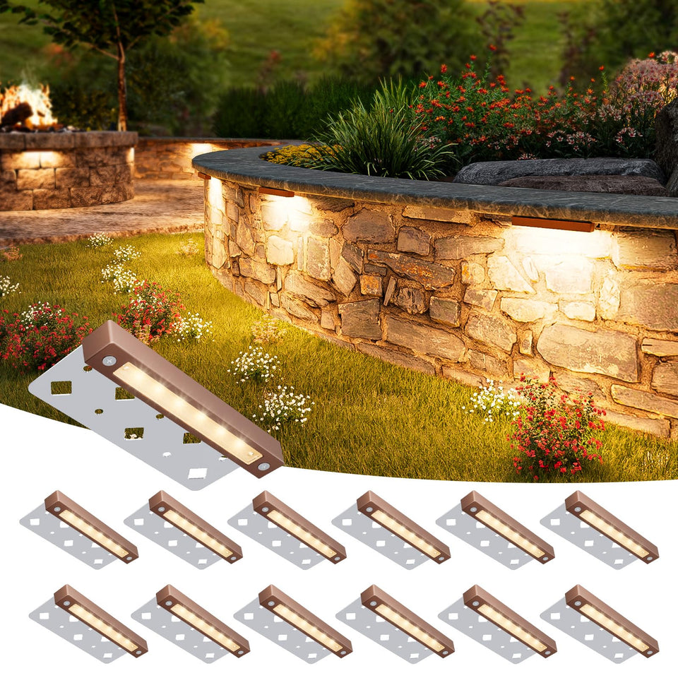 VOLISUN 12-pack 7-inch retaining wall light for durable outdoor landscape lighting.