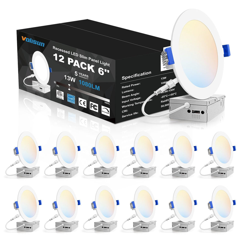 VOLISUN 12-pack 6-inch recessed light for easy retrofit and modern illumination.