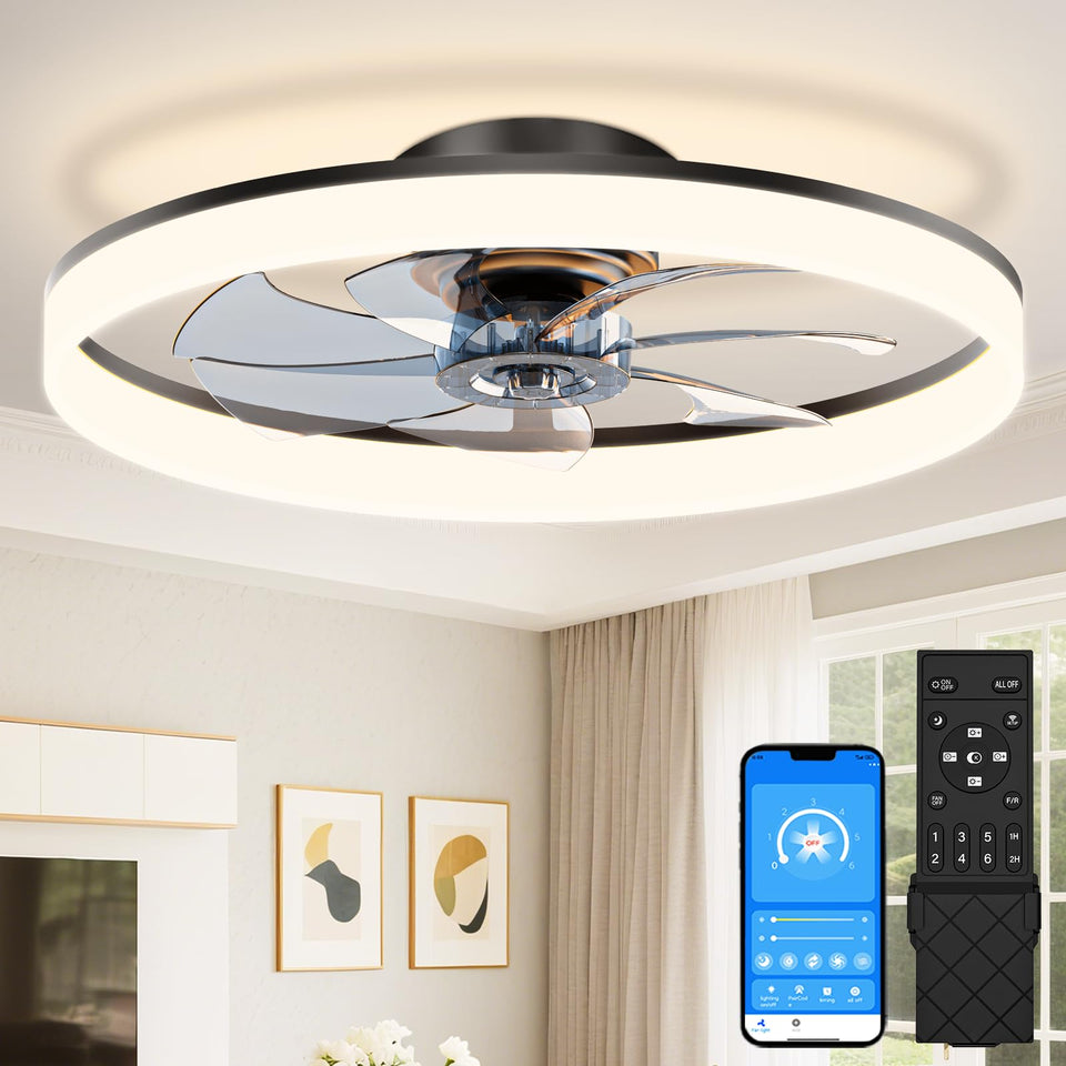 VOLISUN 24in low-profile fandelier front view for space-saving style and efficient airflow.