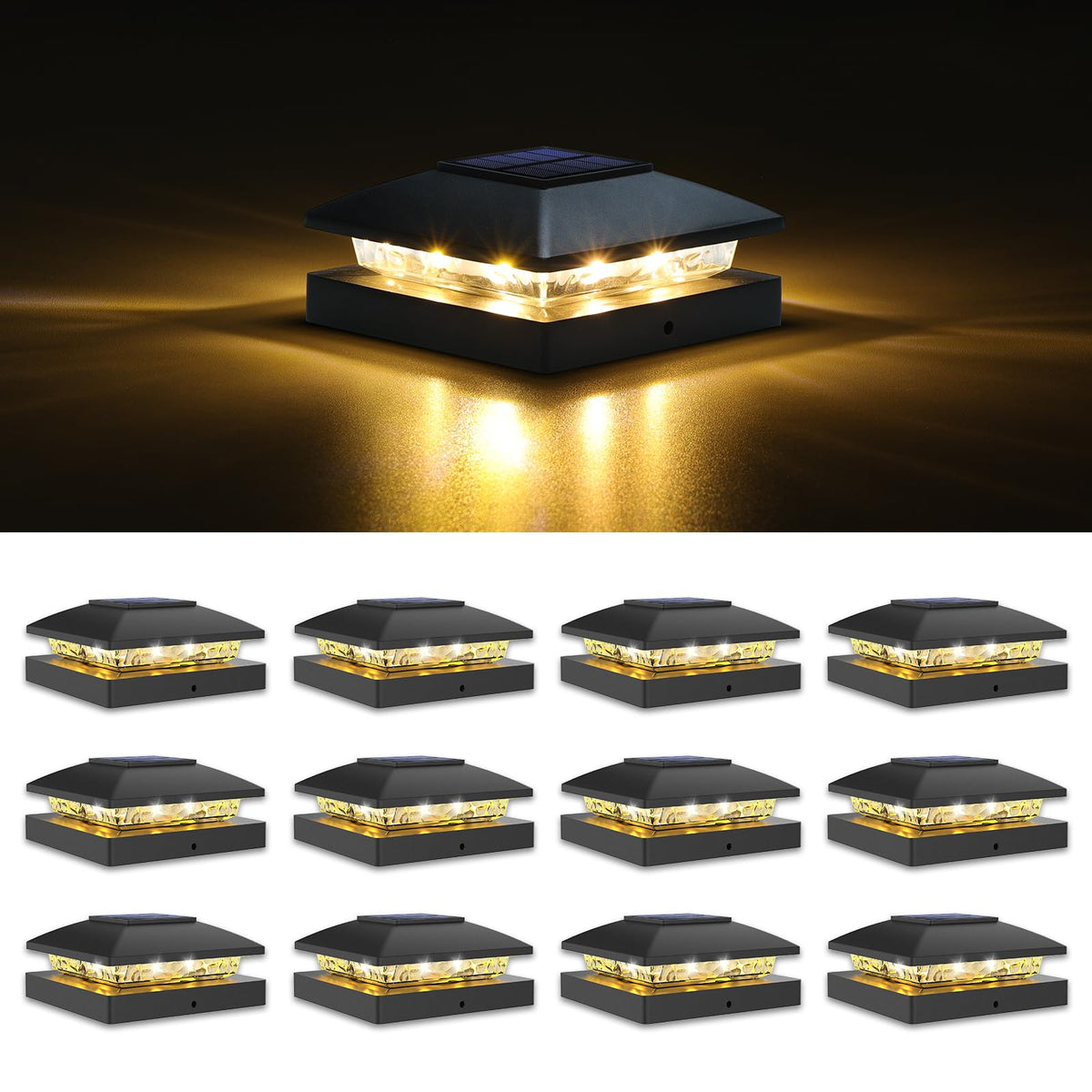 VOLISUN 4x4 post cap light on wooden post for gentle nighttime visibility
