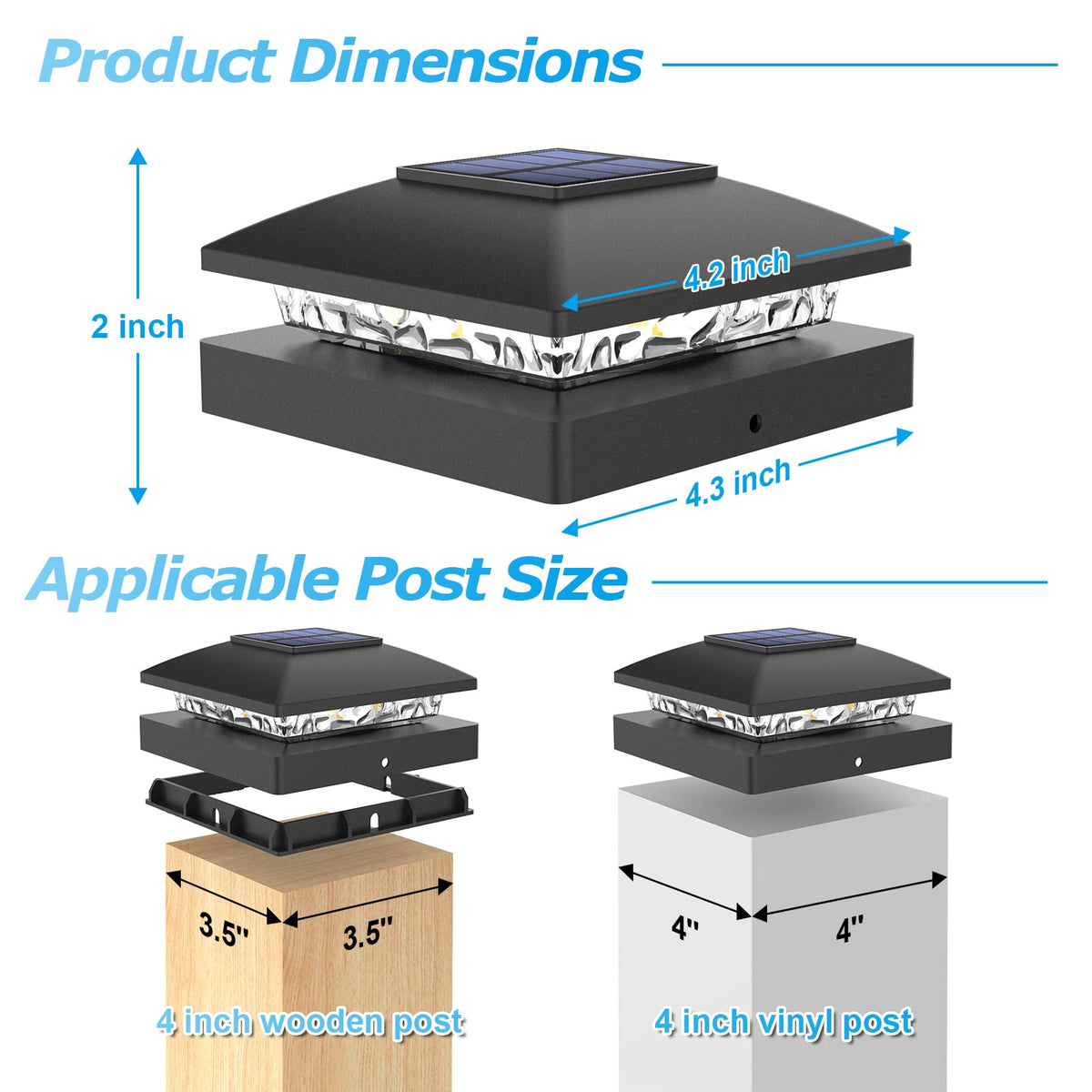 Volisun 4x4 solar post cap light on vinyl post brightens fences at night