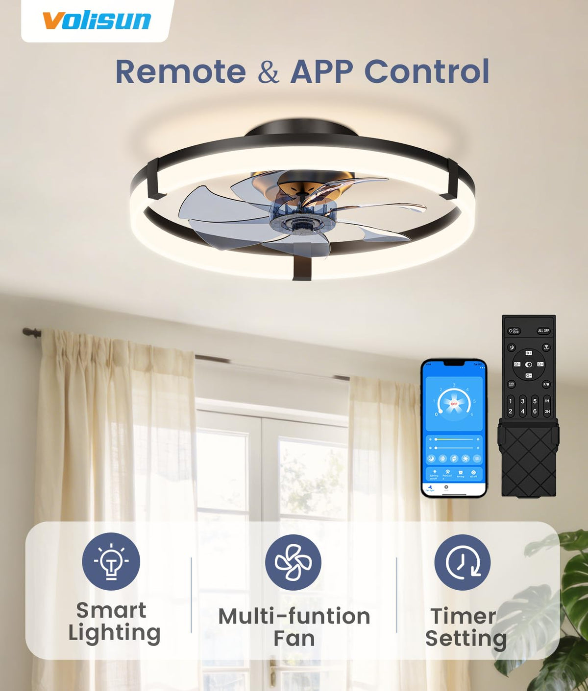 VOLISUN six-speed quiet fan offering gentle to strong airflow with minimal noise