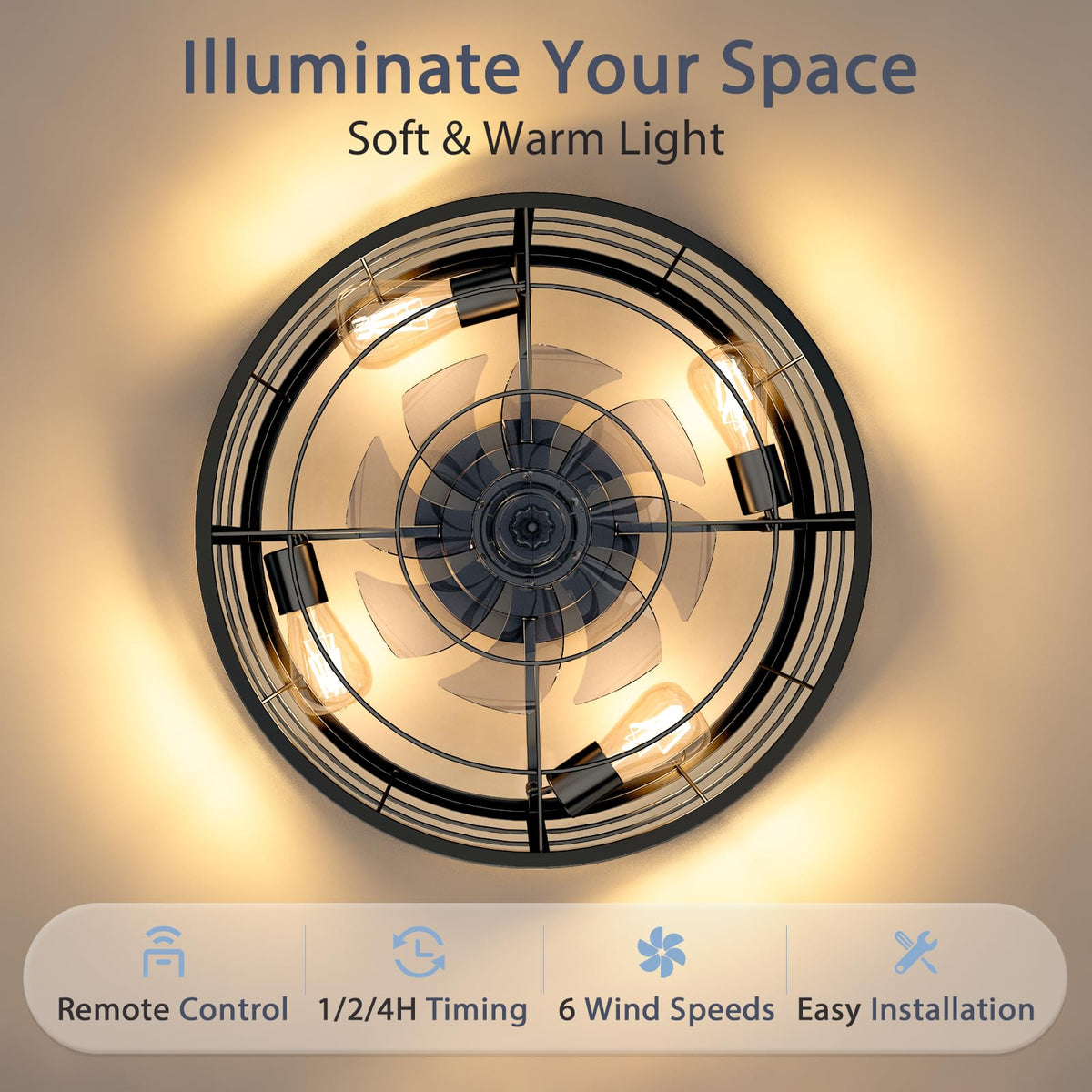 Volisun app-control ceiling fan offers modern convenience and energy awareness.