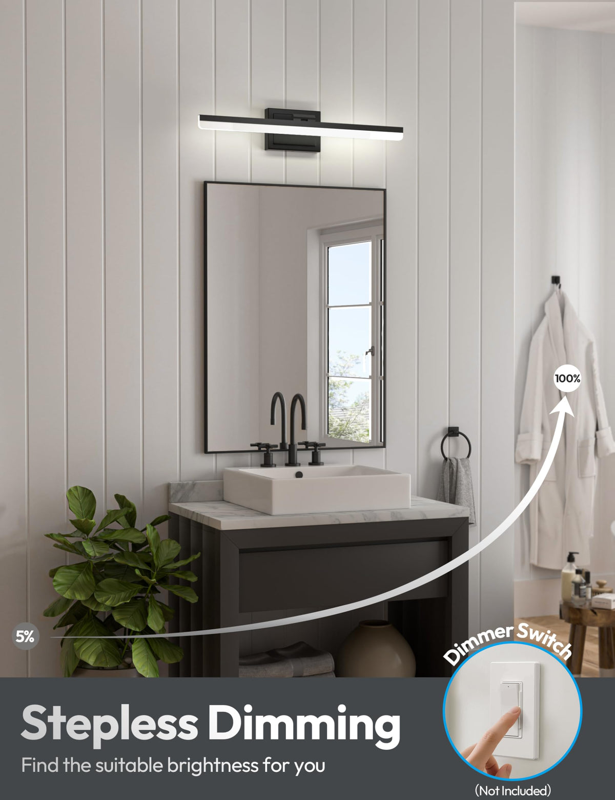 VOLISUN vanity light head adjustable 180 degrees for customized lighting.