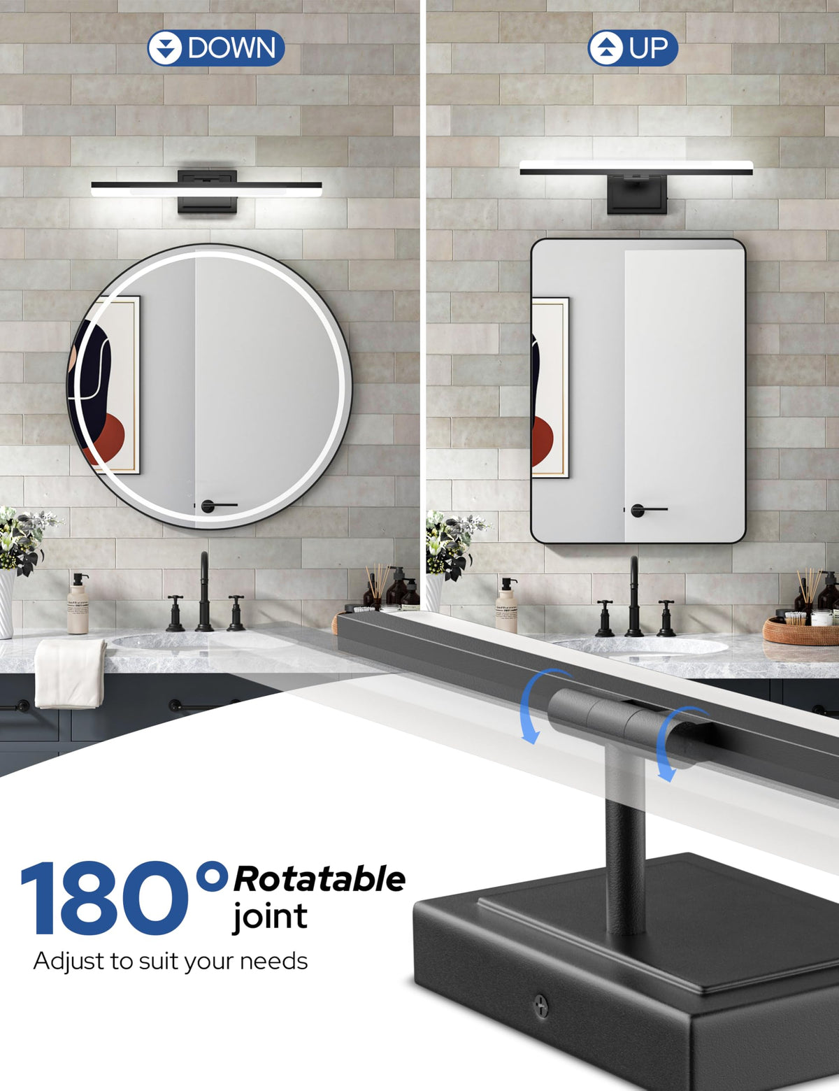VOLISUN IP44-rated vanity light resists humidity in bathrooms.