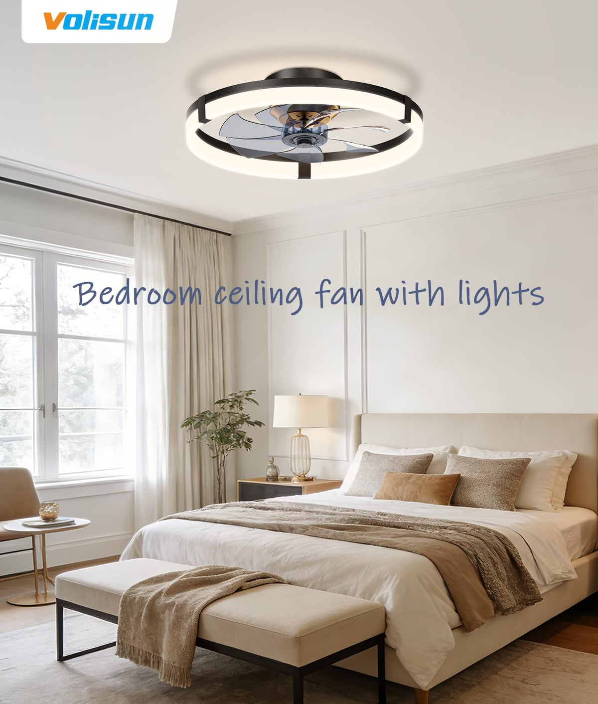 VOLISUN bedroom-ready setup featuring ambient lighting and smooth airflow