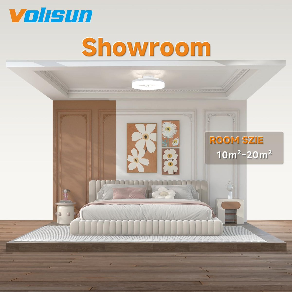 VOLISUN living room scene with soft ambient lighting and calm airflow.