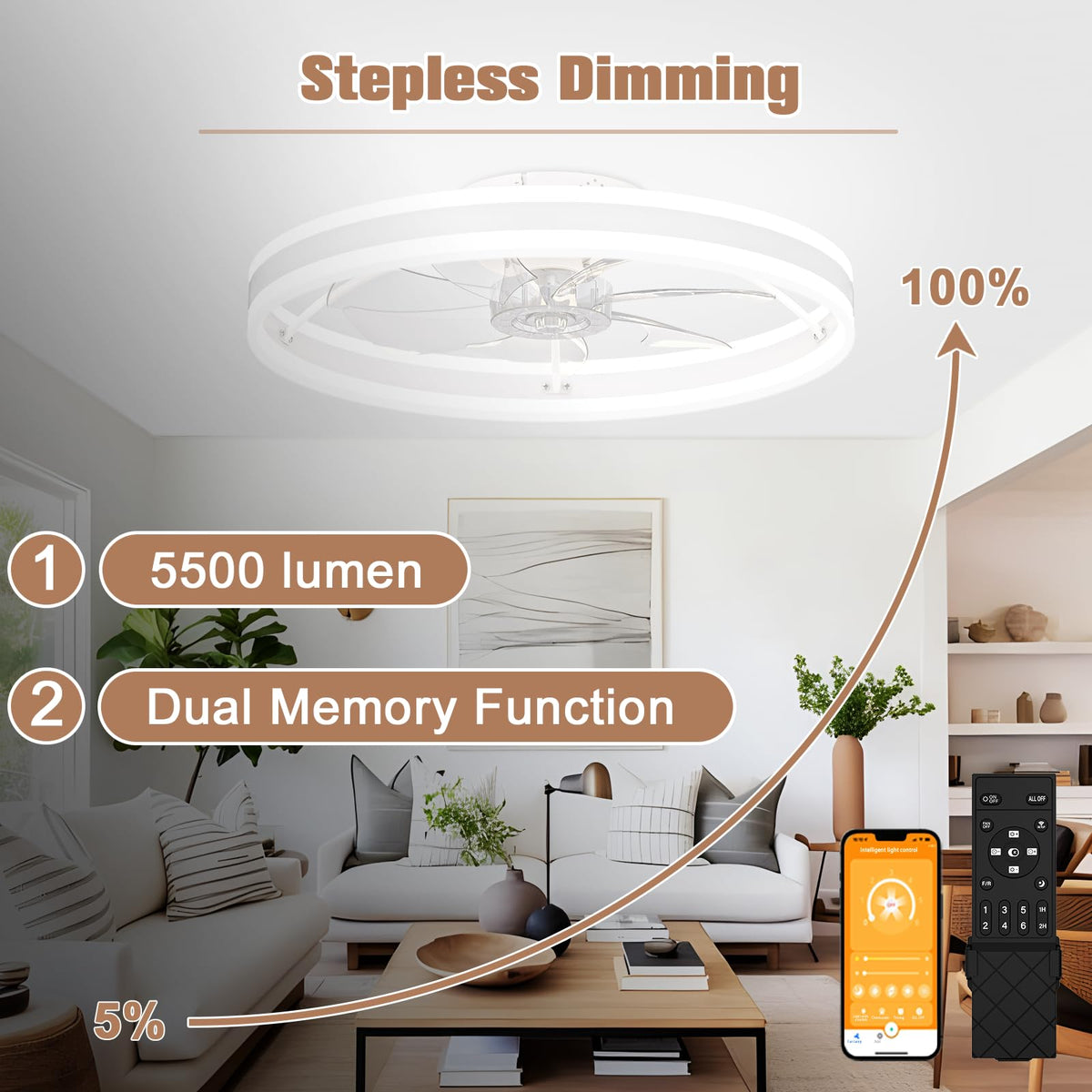 Volisun dimmable LED light offers warm to cool ambience.