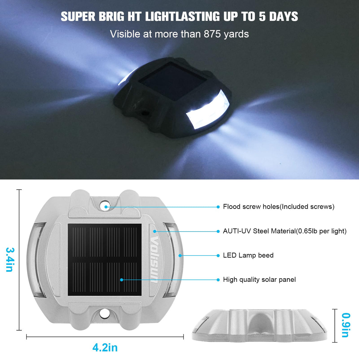 VOLISUN driveway light IP68 waterproof for year-round safety.