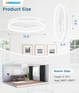 VOLISUN easy-install ceiling fan simplifies mounting and setup.