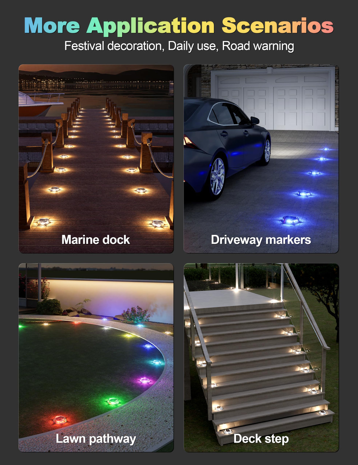 VOLISUN deck light installed easily with screws or stakes for quick setup