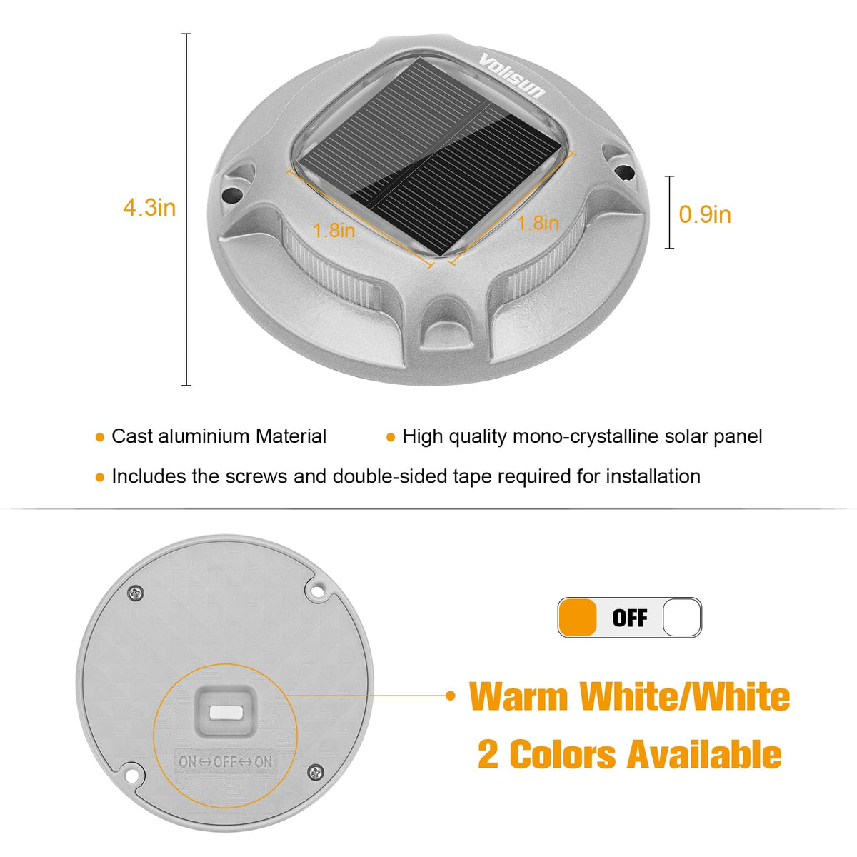 VOLISUN easy-installation package with screws and tape for quick placement.