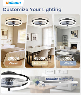 VOLISUN bladeless fandelier LED light with dimmable color temperature and remote