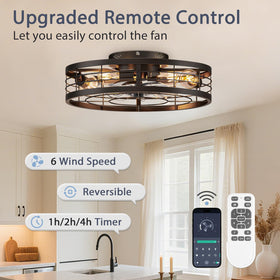 Volisun fandelier remote control operation enables effortless speed and light control.