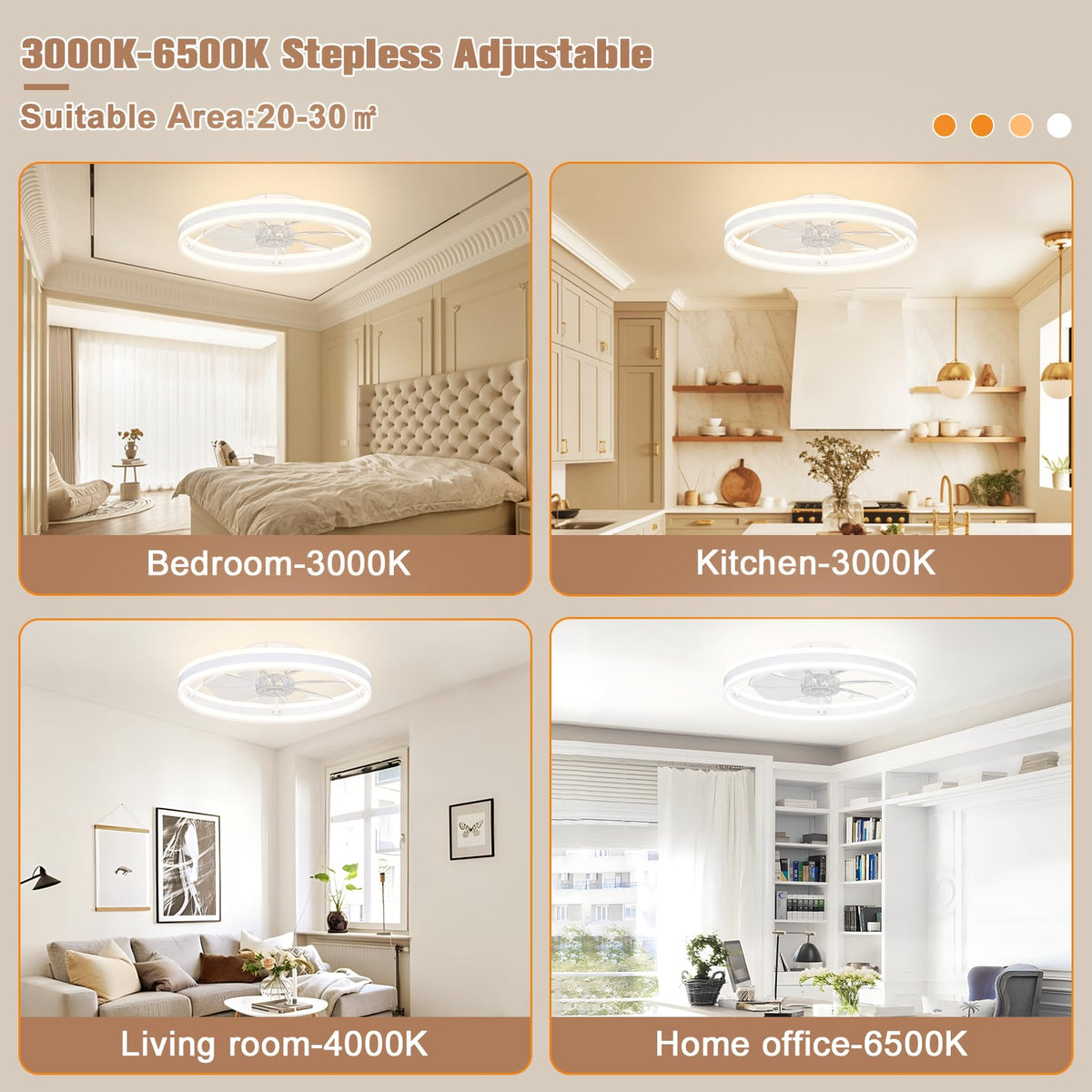 Volisun flush mount design saves ceiling space for a clean look.