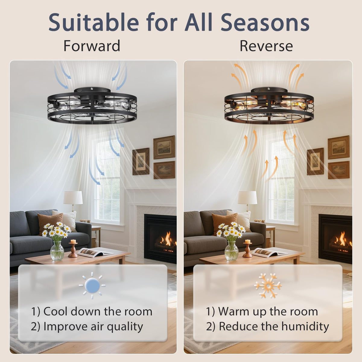 Volisun forward reverse rotation supports seasonal airflow in living spaces.