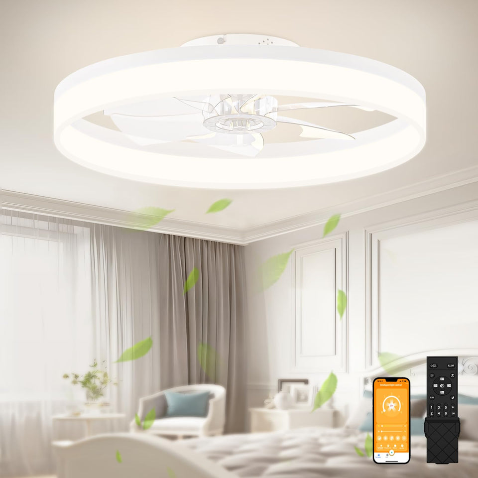 VOLISUN low-profile bladeless ceiling fan in white with concealed mount for a clean look